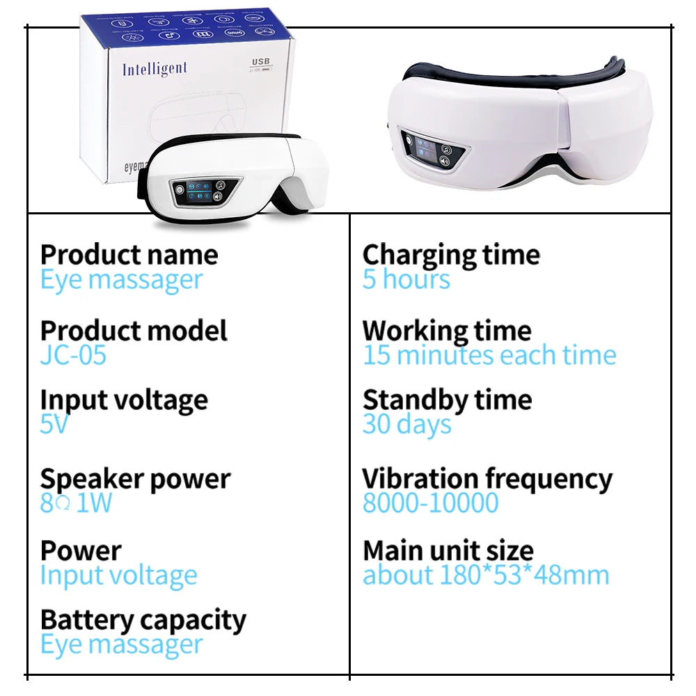 Luxurious 6D Smart Eye Massager with Air Compression & Bluetooth Music | Vibration Therapy for Eye Care