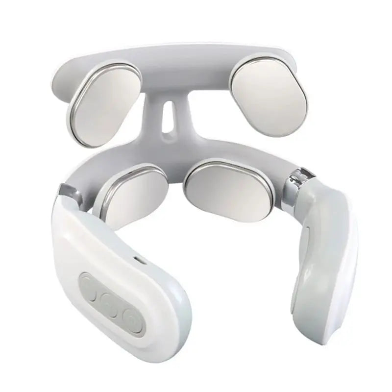 Intelligent 4-Head Cervical Smart Neck Massager | Voice Control, Heating Function, USB Rechargeable & Adjustable Intensity (White)
