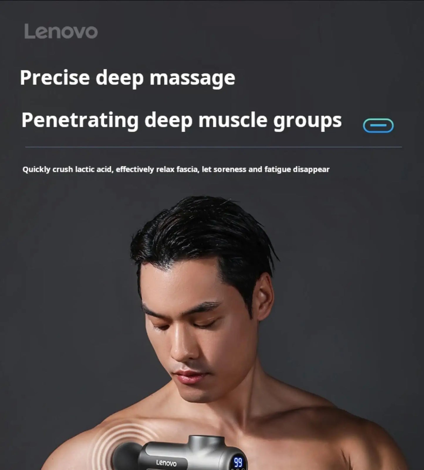 Lenovo Deep Tissue Smart Percussion Massage Gun | Muscle Soreness Relief & Fitness Recovery (LED Touch, 8 Heads)