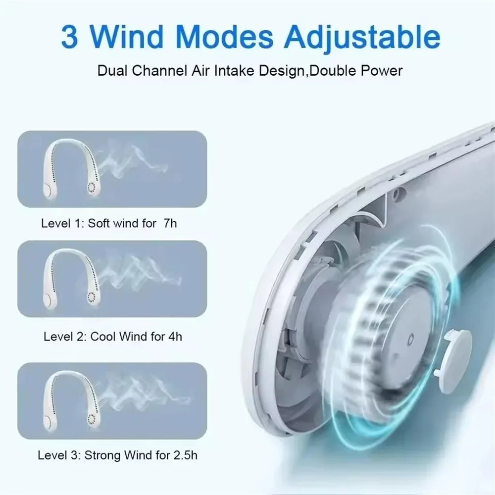 High-Capacity 1200mAh Bladeless Neck Fan | Portable 3-Speed Rechargeable Personal Air Circulator, for Sports, Travel, Outdoor & Office Use