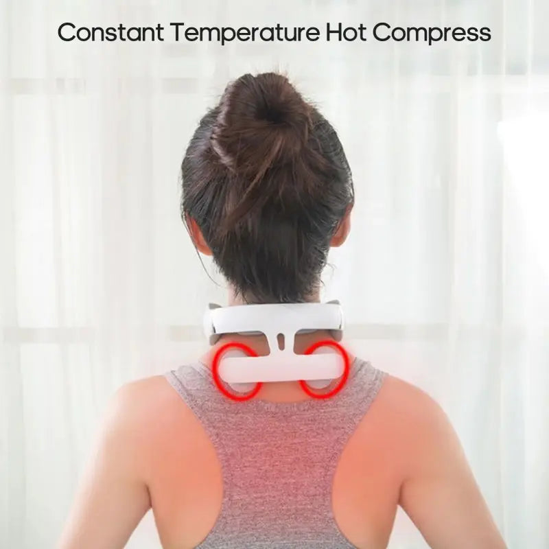 Intelligent 4-Head Cervical Smart Neck Massager | Voice Control, Heating Function, USB Rechargeable & Adjustable Intensity (White)
