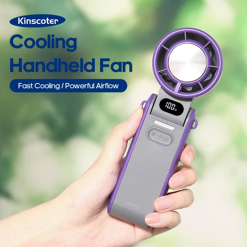 3600mAh Rechargeable Handheld Fan | Precision 100-Speed Adjustable, Foldable Turbo Fan with Lanyard for Portable Cooling for Outdoor & Desk