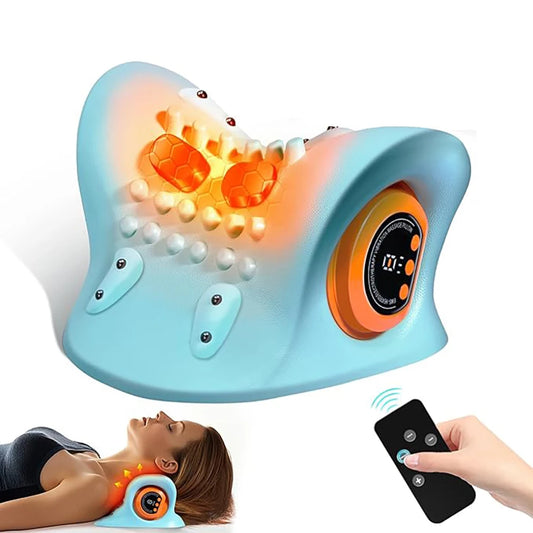 Smart Heated Portable EMS Neck Massager with Heat | Low-Frequency Pulse & Cervical Traction Pillow (Remote Control_Optional)