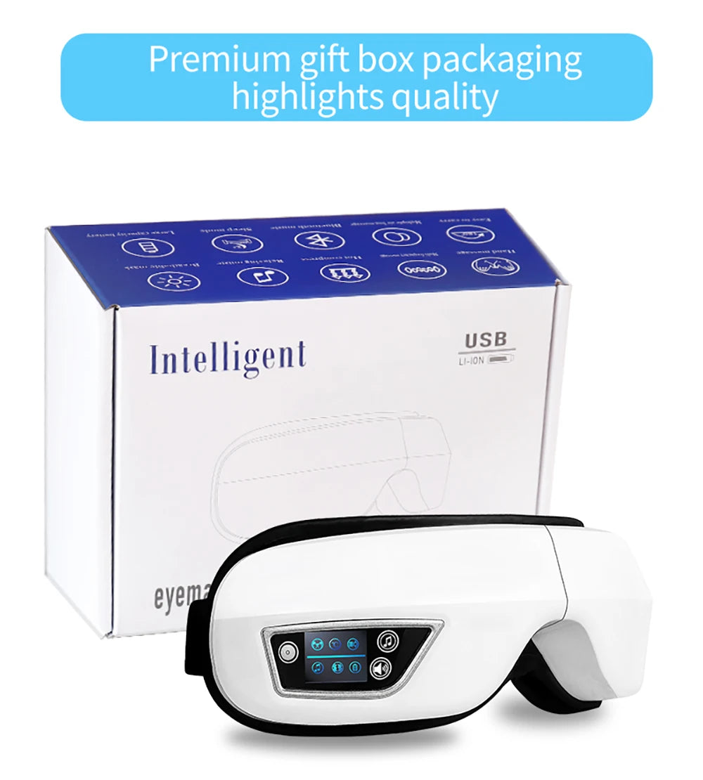 Luxurious 6D Smart Eye Massager with Air Compression & Bluetooth Music | Vibration Therapy for Eye Care