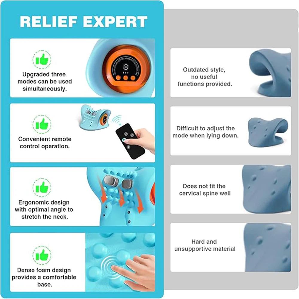 Smart Heated Portable EMS Neck Massager with Heat | Low-Frequency Pulse & Cervical Traction Pillow (Remote Control_Optional)