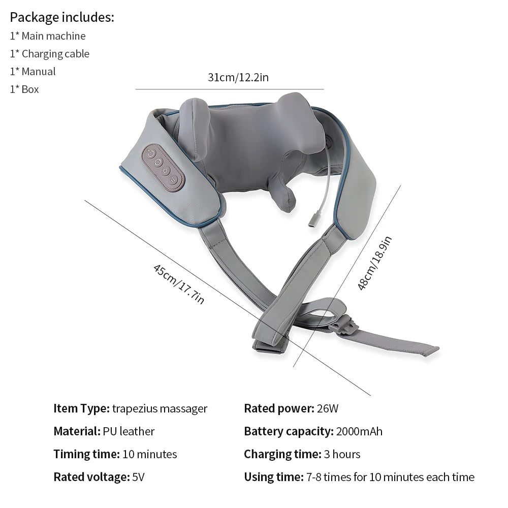 Targeted Relief 26W Brushless Motor Wireless Neck & Shoulder Kneading Massager | Portable Back Massage Shawl