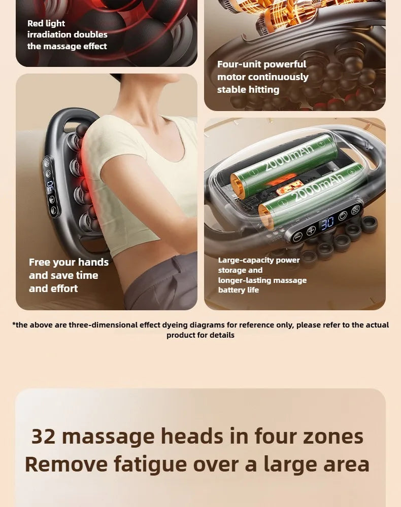Professional High-Quality 32-Head Deep Tissue Massage Gun | Wireless High-Frequency Vibration with Red Light Therapy for Deep Muscle Relief | Red Light for Full Body Relaxation