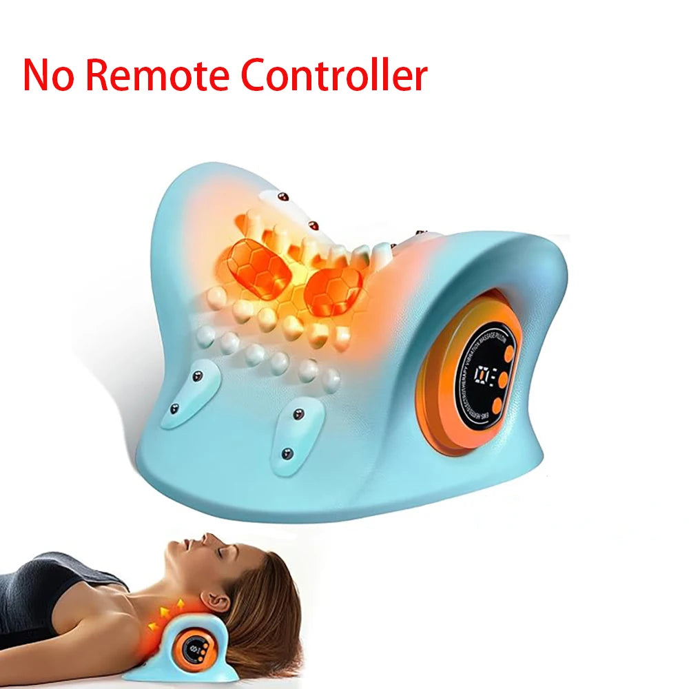 Smart Heated Portable EMS Neck Massager with Heat | Low-Frequency Pulse & Cervical Traction Pillow (Remote Control_Optional)