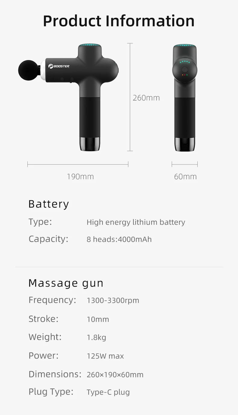 High-Performance Booster Percussion Massage Gun | Portable 7.4V Electric Fascia Gun for Deep Tissue Body, Fitness, Recovery, Muscle Relaxation