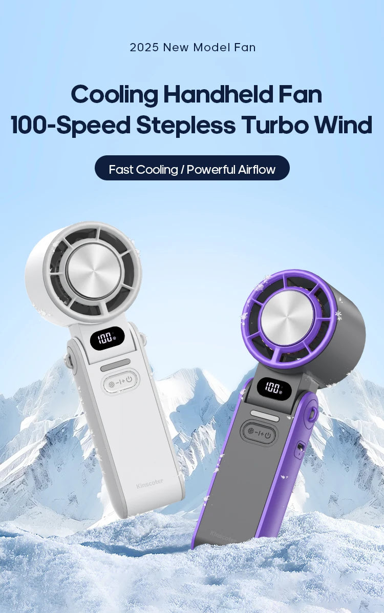 High-Speed 3600mAh Rechargeable Handheld Fan | 100-Level Precise Speed Control, Foldable Turbo Fan for Portable Outdoor Cooling
