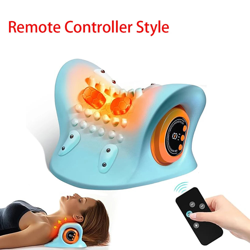 Smart Heated Portable EMS Neck Massager with Heat | Low-Frequency Pulse & Cervical Traction Pillow (Remote Control_Optional)