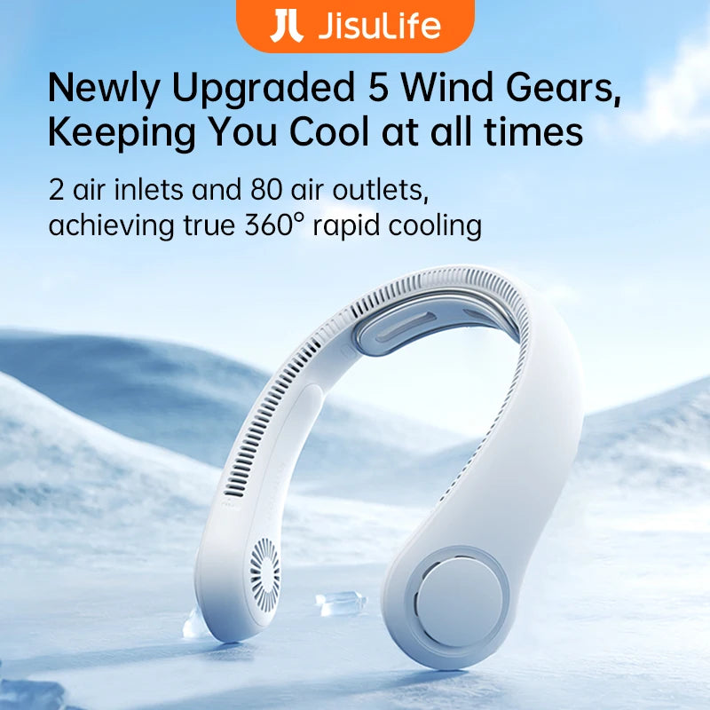 5000mAh High-Capacity Portable Neck Fan | Ergonomic Hands-Free Design, 5-Speed Free Wearable Personal Cooler