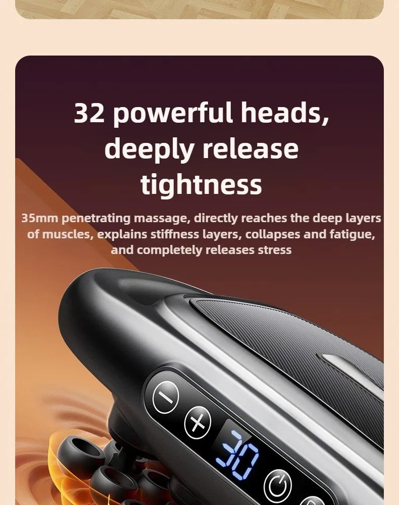Professional High-Quality 32-Head Deep Tissue Massage Gun | Wireless High-Frequency Vibration with Red Light Therapy for Deep Muscle Relief | Red Light for Full Body Relaxation