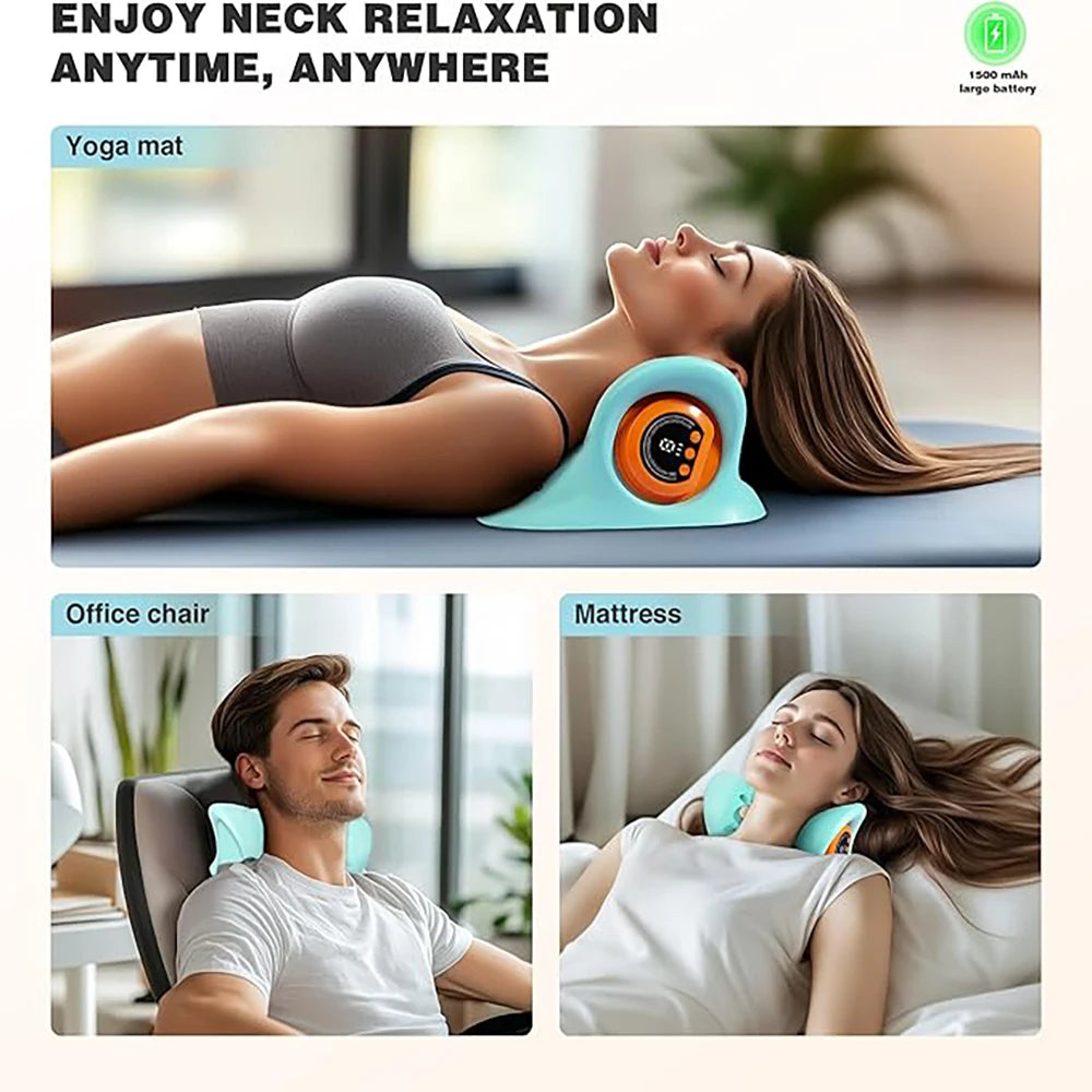 Smart Heated Portable EMS Neck Massager with Heat | Low-Frequency Pulse & Cervical Traction Pillow (Remote Control_Optional)