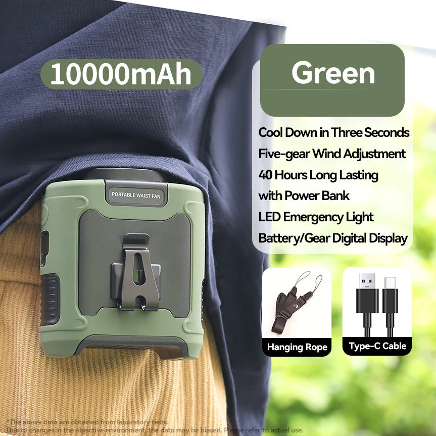 Multi-Functional 20000mAh Portable Waist & Neck Fan with Power Bank & LED Light | High-Powered Outdoor Personal Cooler