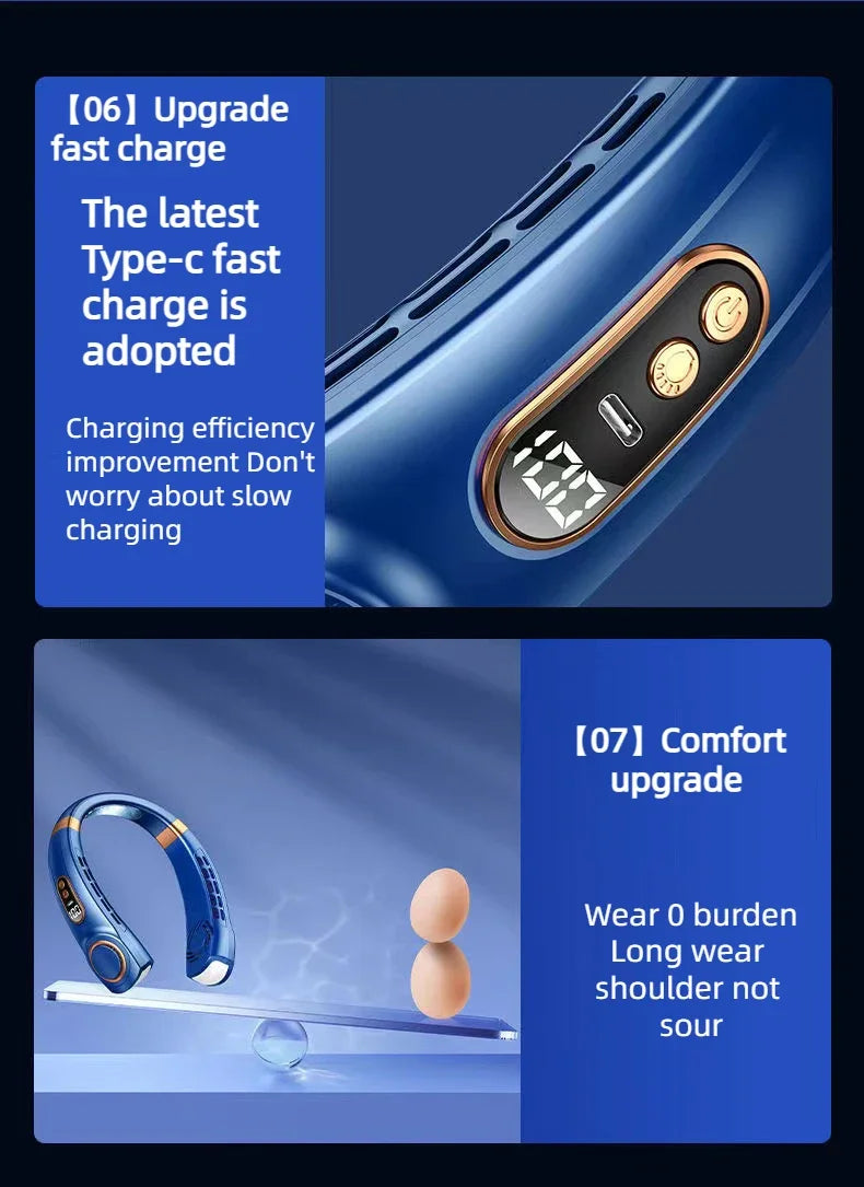 Stay Cool On-The-Go | Rechargeable Hands-Free Neck Fan | Portable USB-Powered Personal Cooling for Indoor & Outdoor Use