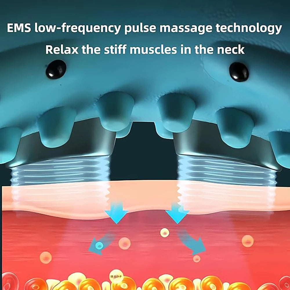 Smart Heated Portable EMS Neck Massager with Heat | Low-Frequency Pulse & Cervical Traction Pillow (Remote Control_Optional)