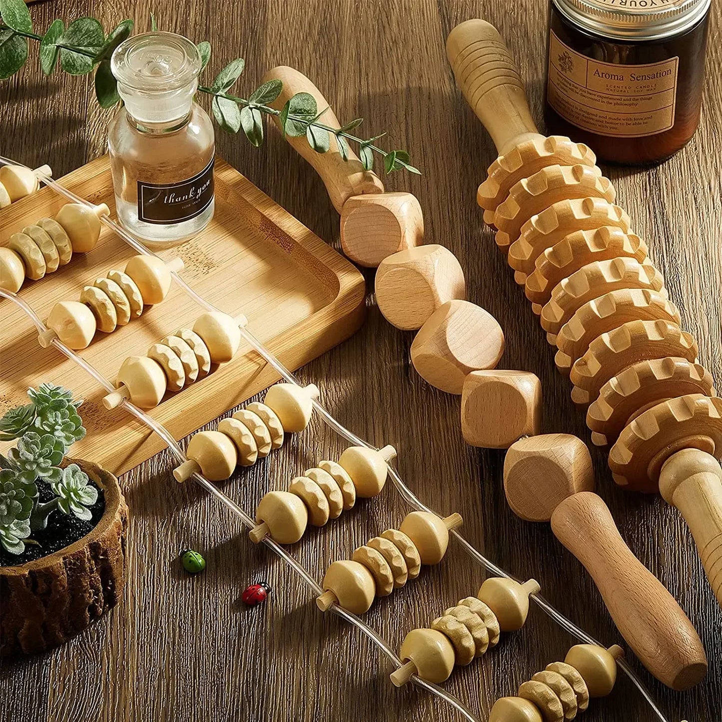 Wooden Massage Tools Wood Lymphatic Drainage Massager Anti Cellulite Body Shaping Tools for Beauty, Gua Sha, Sore Muscle Relief