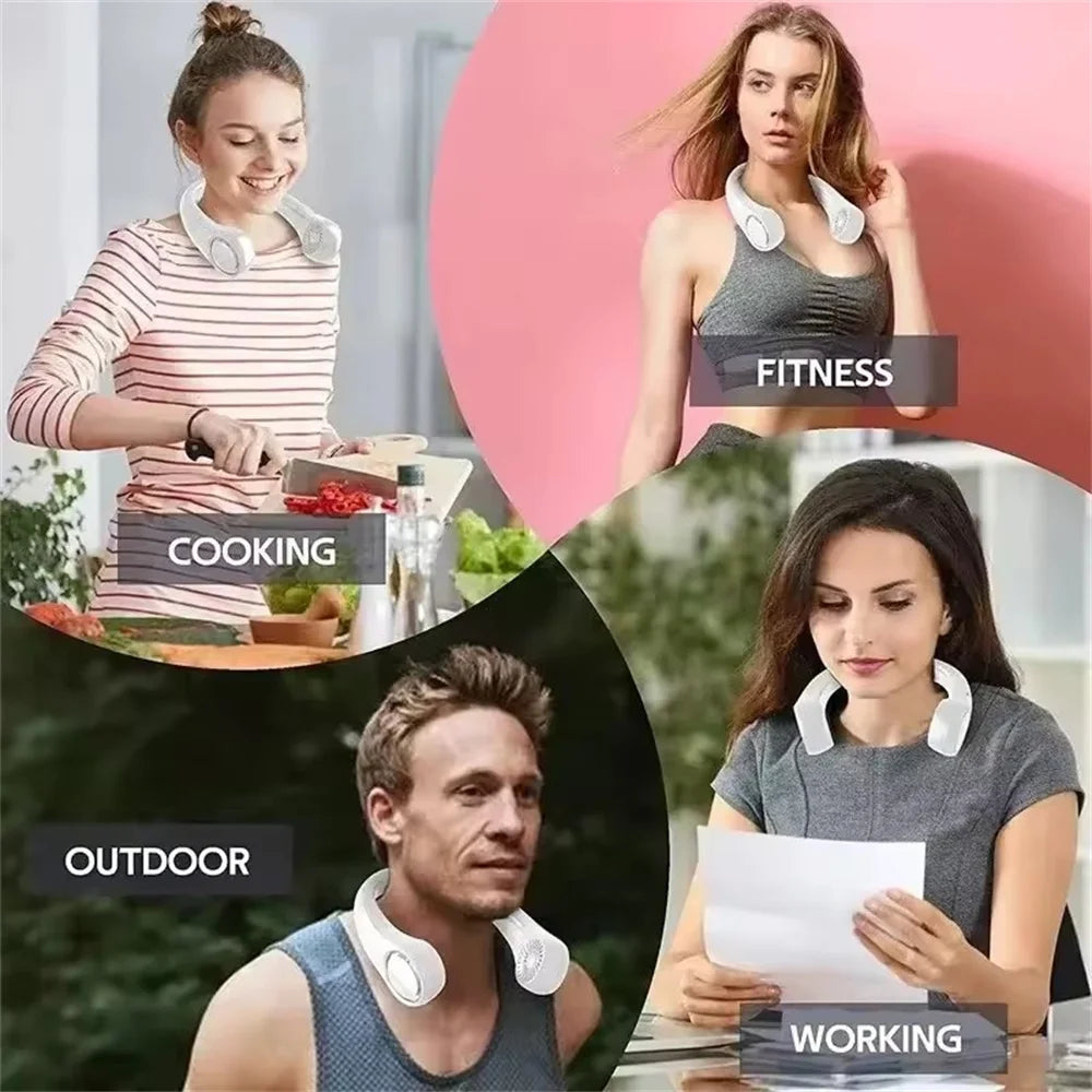 High-Capacity 1200mAh Bladeless Neck Fan | Portable 3-Speed Rechargeable Personal Air Circulator, for Sports, Travel, Outdoor & Office Use