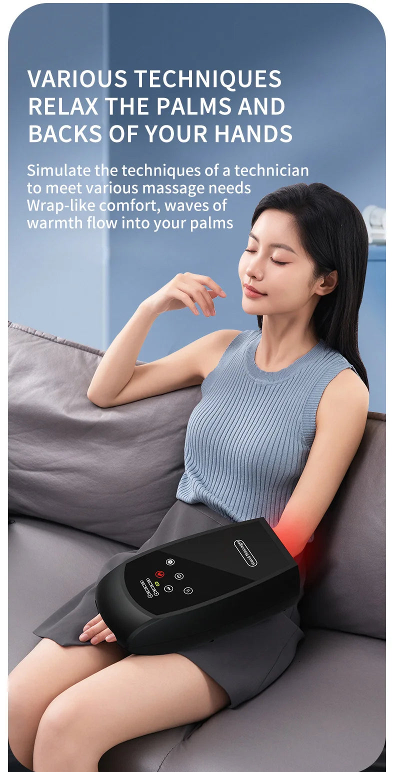 Smart Premium Cordless Electric Hand Massager | Airbag Compression, Warm Heat & Vibration for Finger & Palm Relief [Touchscreen]