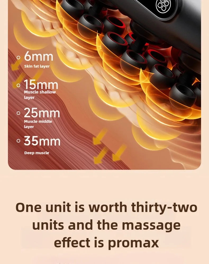 Professional High-Quality 32-Head Deep Tissue Massage Gun | Wireless High-Frequency Vibration with Red Light Therapy for Deep Muscle Relief | Red Light for Full Body Relaxation