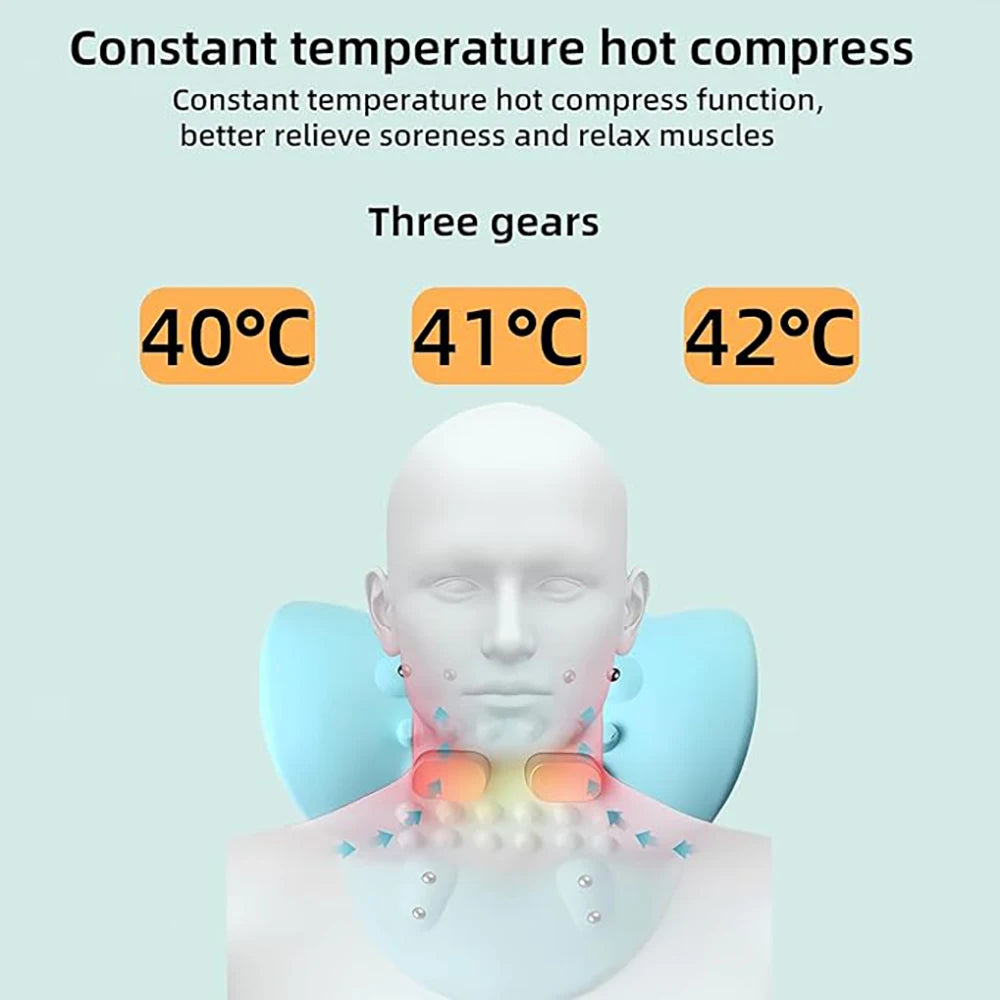 Smart Heated Portable EMS Neck Massager with Heat | Low-Frequency Pulse & Cervical Traction Pillow (Remote Control_Optional)