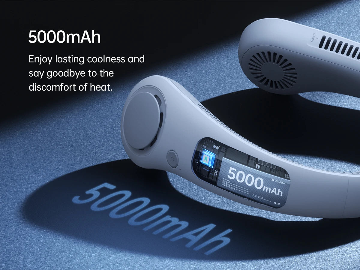 5000mAh High-Capacity Portable Neck Fan | Ergonomic Hands-Free Design, 5-Speed Free Wearable Personal Cooler