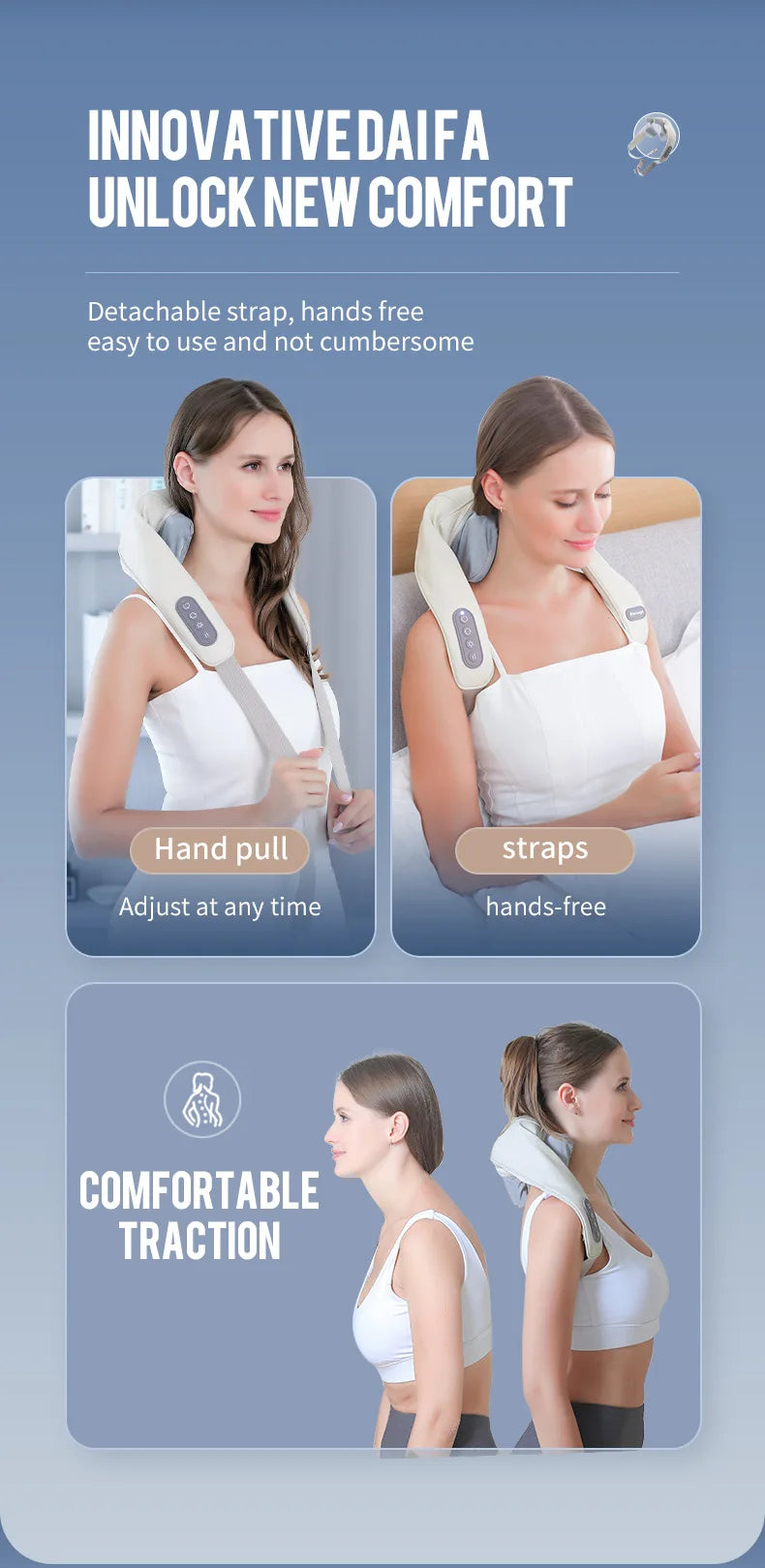 Targeted Relief 26W Brushless Motor Wireless Neck & Shoulder Kneading Massager | Portable Back Massage Shawl