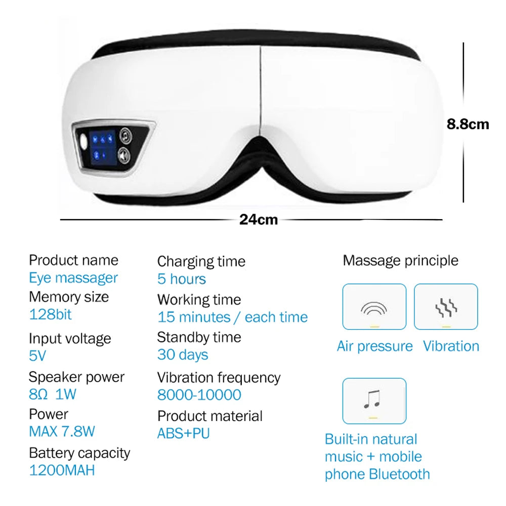 Luxurious 6D Smart Eye Massager with Air Compression & Bluetooth Music | Vibration Therapy for Eye Care