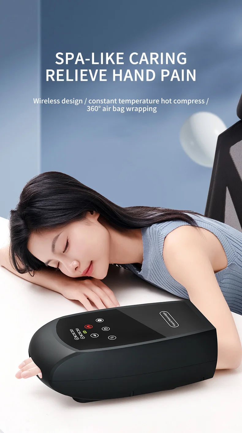 Smart Premium Cordless Electric Hand Massager | Airbag Compression, Warm Heat & Vibration for Finger & Palm Relief [Touchscreen]