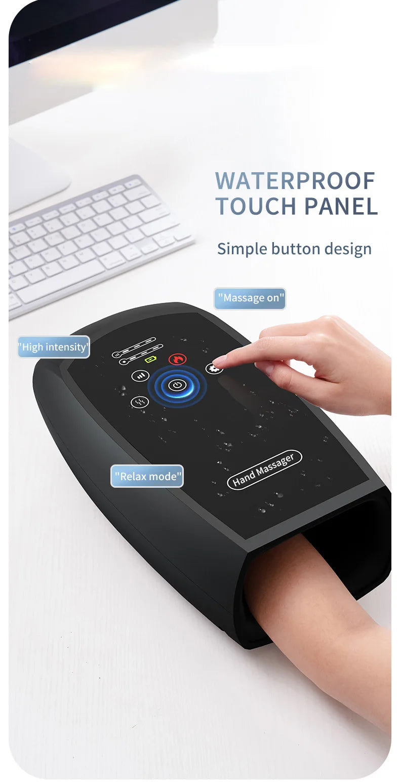 Smart Premium Cordless Electric Hand Massager | Airbag Compression, Warm Heat & Vibration for Finger & Palm Relief [Touchscreen]