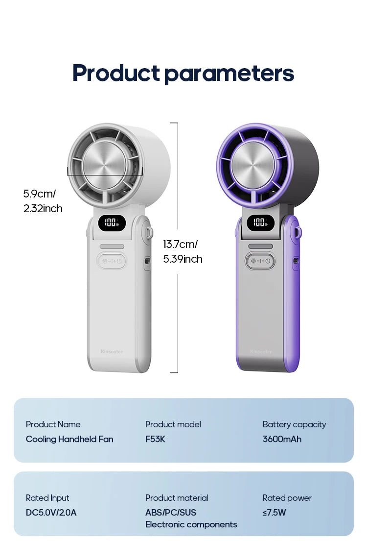 3600mAh Rechargeable Handheld Fan | Precision 100-Speed Adjustable, Foldable Turbo Fan with Lanyard for Portable Cooling for Outdoor & Desk