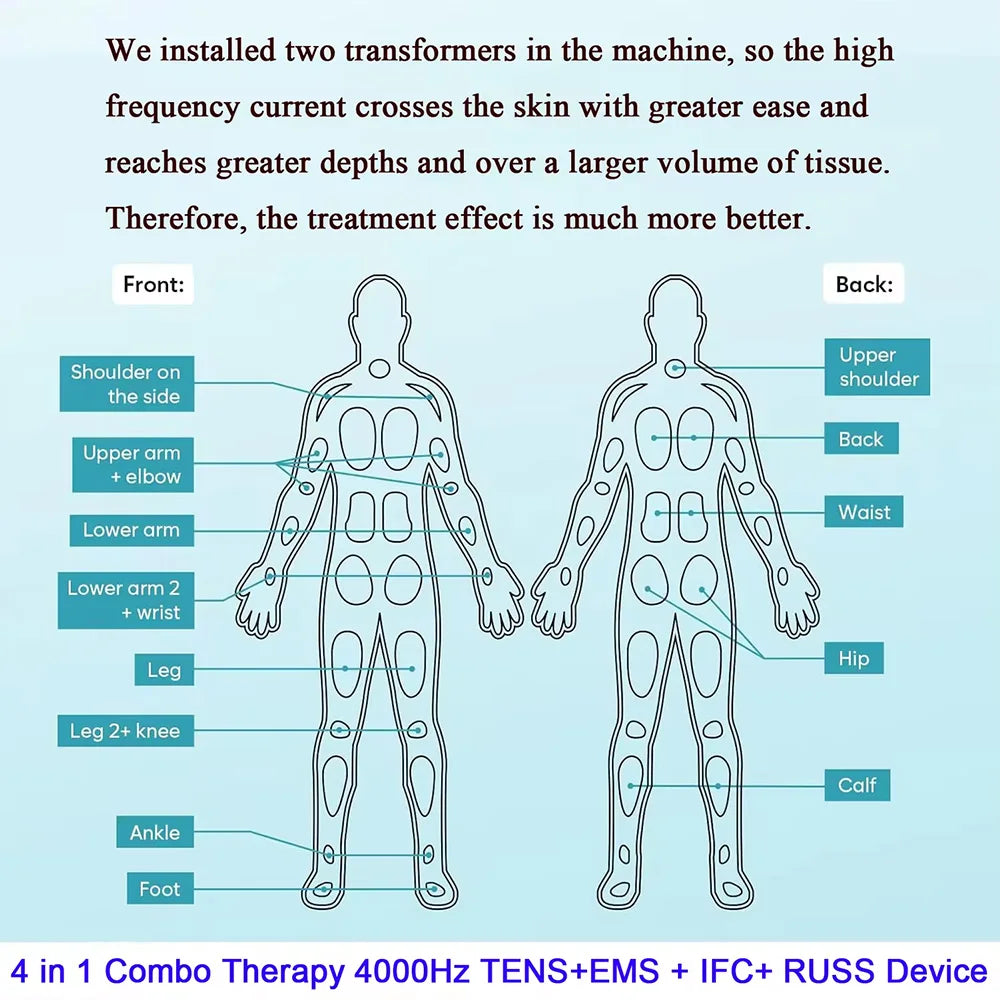 4 In 1 Electric Muscle Stimulator Interferential High-Frequency Physiotherapy Device EMS IFT RUSS TENS Pulse Electrostimulator
