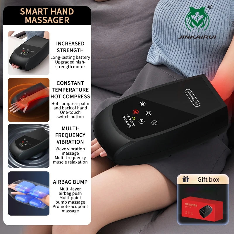 Smart Premium Cordless Electric Hand Massager | Airbag Compression, Warm Heat & Vibration for Finger & Palm Relief [Touchscreen]