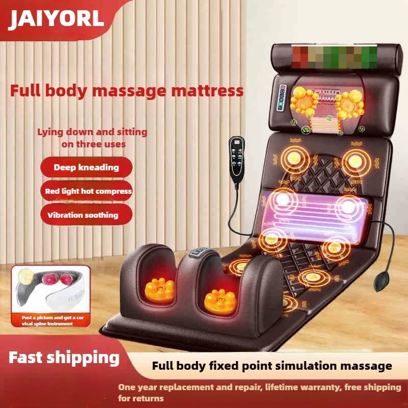 Electric Heated Full Body Massage Mat with Heat | Multi-Zone Kneading, Vibration & Air Compression (Hand Control)