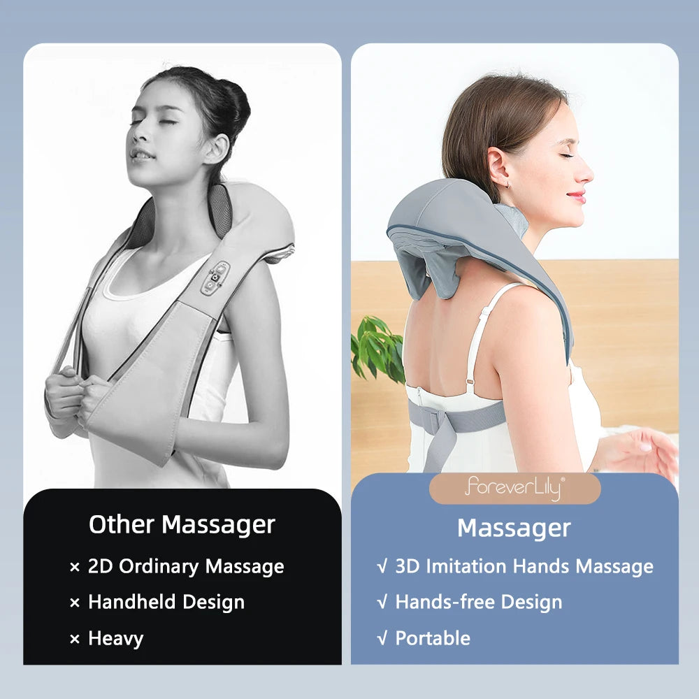 Targeted Relief 26W Brushless Motor Wireless Neck & Shoulder Kneading Massager | Portable Back Massage Shawl