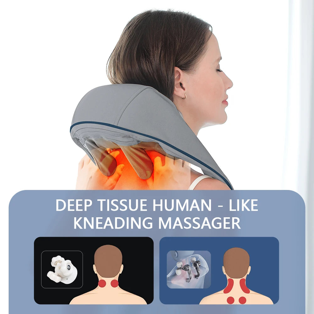 Targeted Relief 26W Brushless Motor Wireless Neck & Shoulder Kneading Massager | Portable Back Massage Shawl