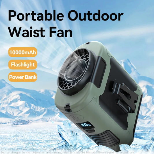 Multi-Functional 20000mAh  Portable Waist & Neck Fan with Power Bank & LED Light | High-Powered Outdoor Personal Cooler