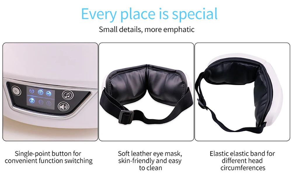 Luxurious 6D Smart Eye Massager with Air Compression & Bluetooth Music | Vibration Therapy for Eye Care