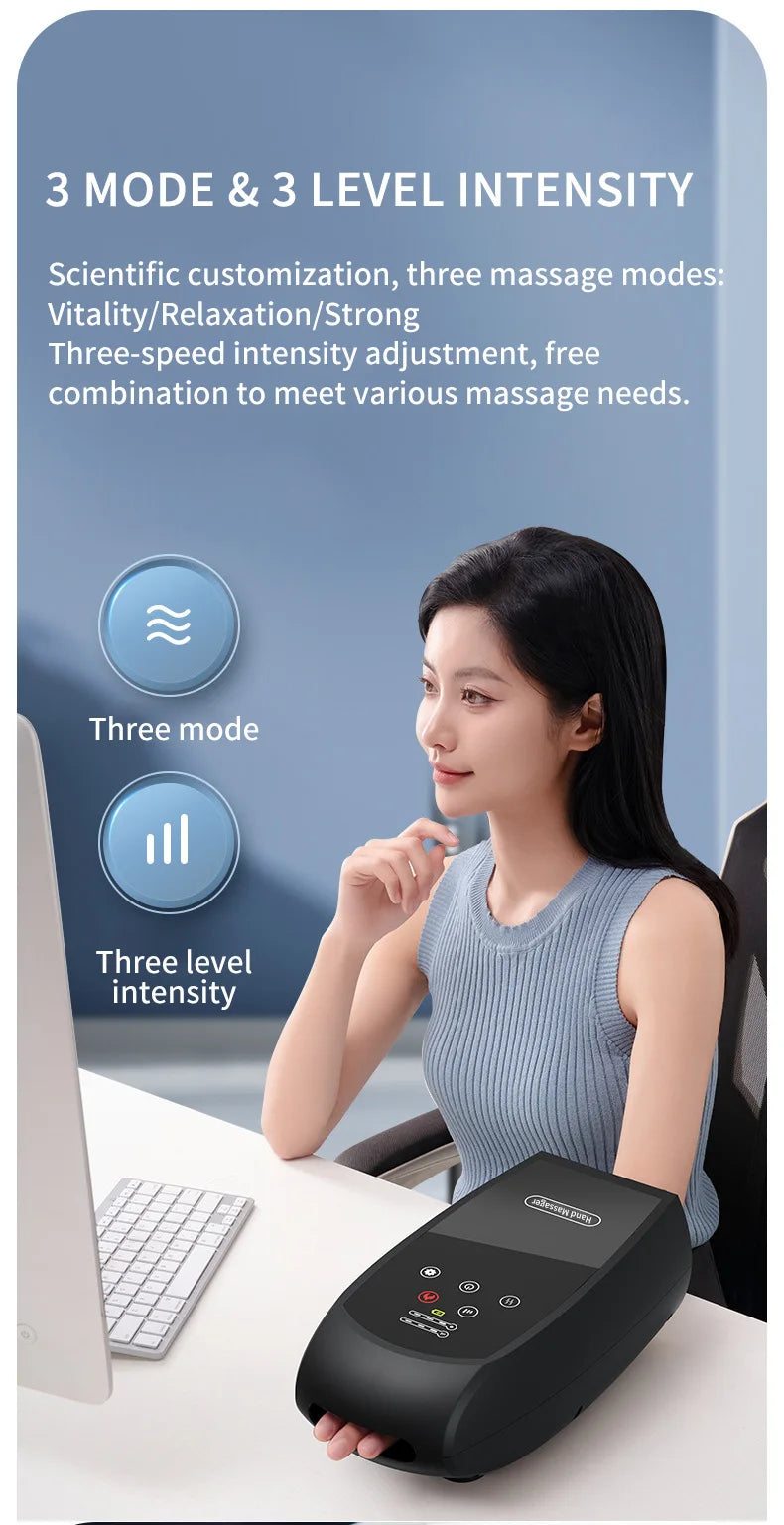 Smart Premium Cordless Electric Hand Massager | Airbag Compression, Warm Heat & Vibration for Finger & Palm Relief [Touchscreen]