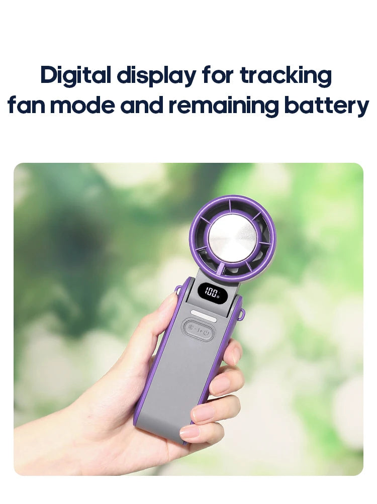 3600mAh Rechargeable Handheld Fan | Precision 100-Speed Adjustable, Foldable Turbo Fan with Lanyard for Portable Cooling for Outdoor & Desk