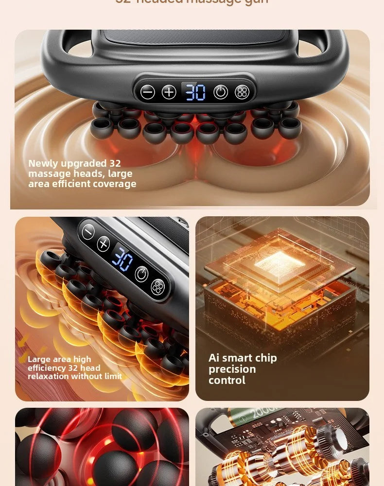 Professional High-Quality 32-Head Deep Tissue Massage Gun | Wireless High-Frequency Vibration with Red Light Therapy for Deep Muscle Relief | Red Light for Full Body Relaxation