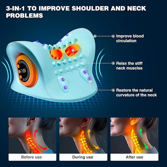 Smart Heated Portable EMS Neck Massager with Heat | Low-Frequency Pulse & Cervical Traction Pillow (Remote Control_Optional)