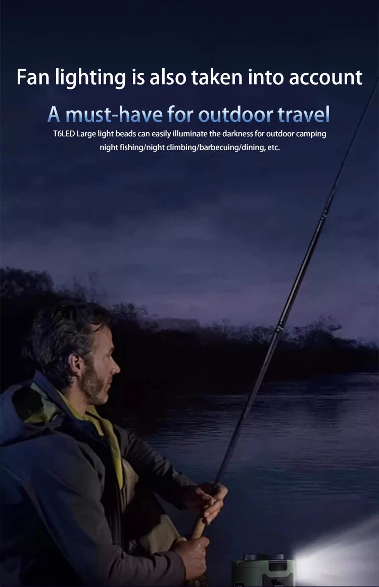 Multi-Functional 20000mAh  Portable Waist & Neck Fan with Power Bank & LED Light | High-Powered Outdoor Personal Cooler