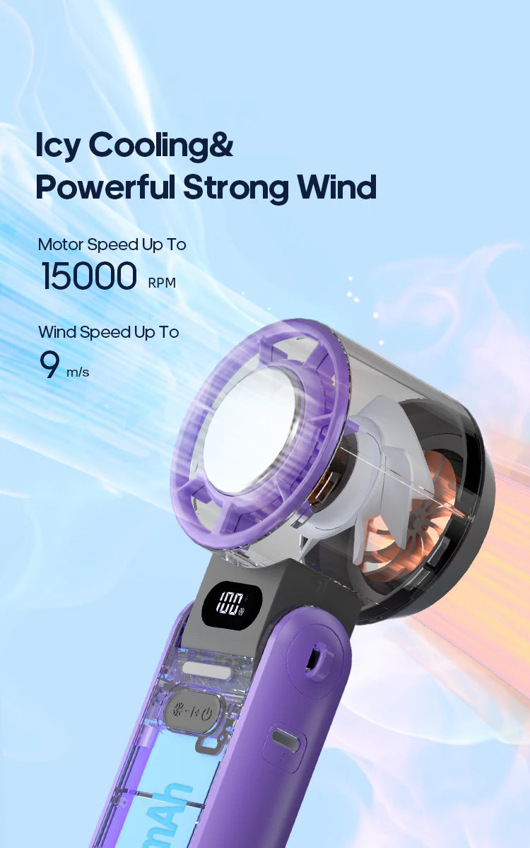 High-Speed 3600mAh Rechargeable Handheld Fan | 100-Level Precise Speed Control, Foldable Turbo Fan for Portable Outdoor Cooling