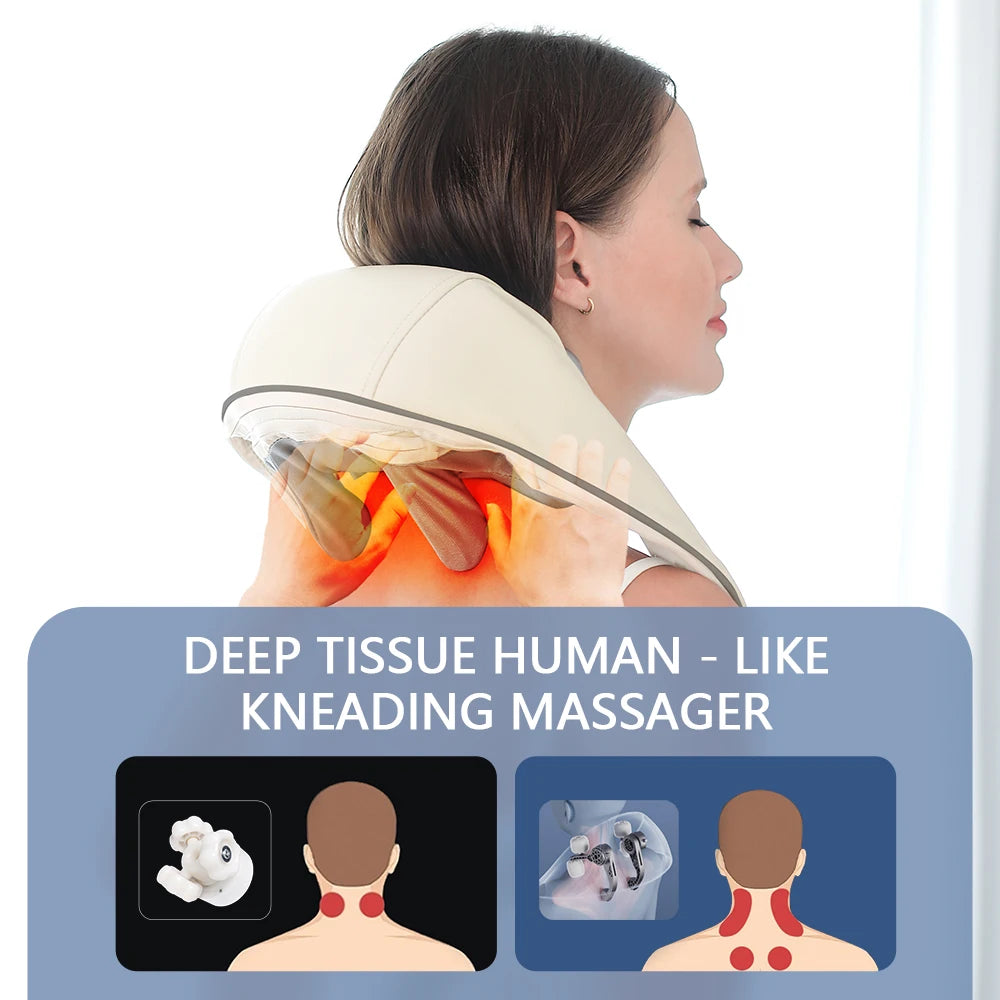 Targeted Relief 26W Brushless Motor Wireless Neck & Shoulder Kneading Massager | Portable Back Massage Shawl