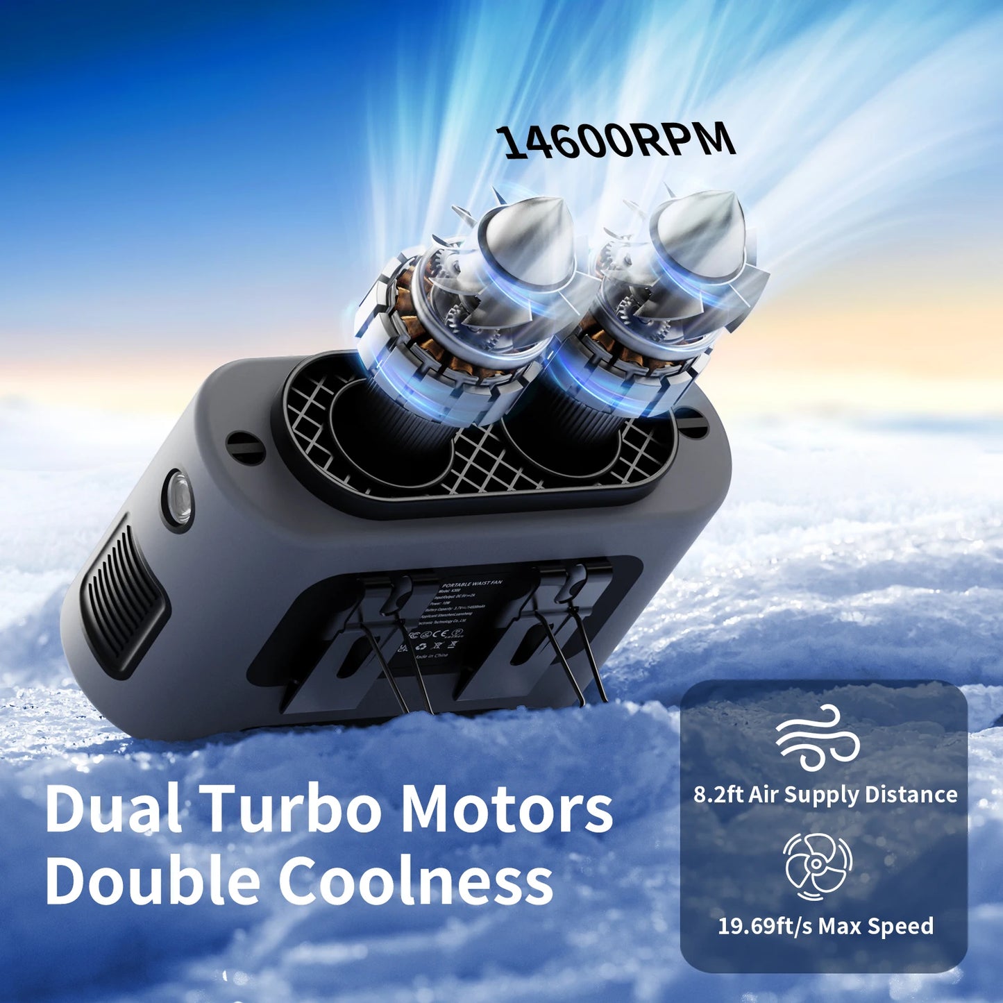 14500mAh Portable Waist & Neck Fan | Dual Air Vents, Strong Airflow for Outdoor, Sports & Travel