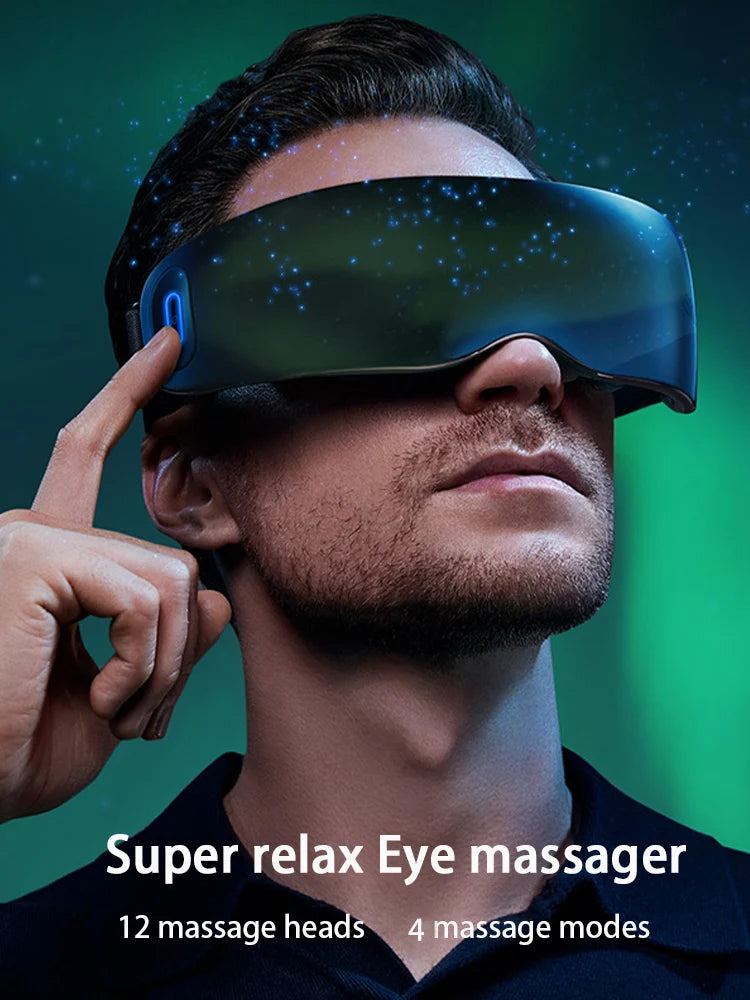 Advanced Electric Heated Eye Massager with 12 Acupressure Heads | Vibration Therapy for Deep Relaxation & Eye Fatigue Relief