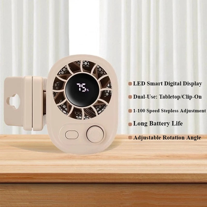 Hipacool Portable Car Clip Fan 360° Rotatable 100 Speed Wind 12V USB Rechargeable Electric Fan Low Noise Mini Fan Clamp Anywhere