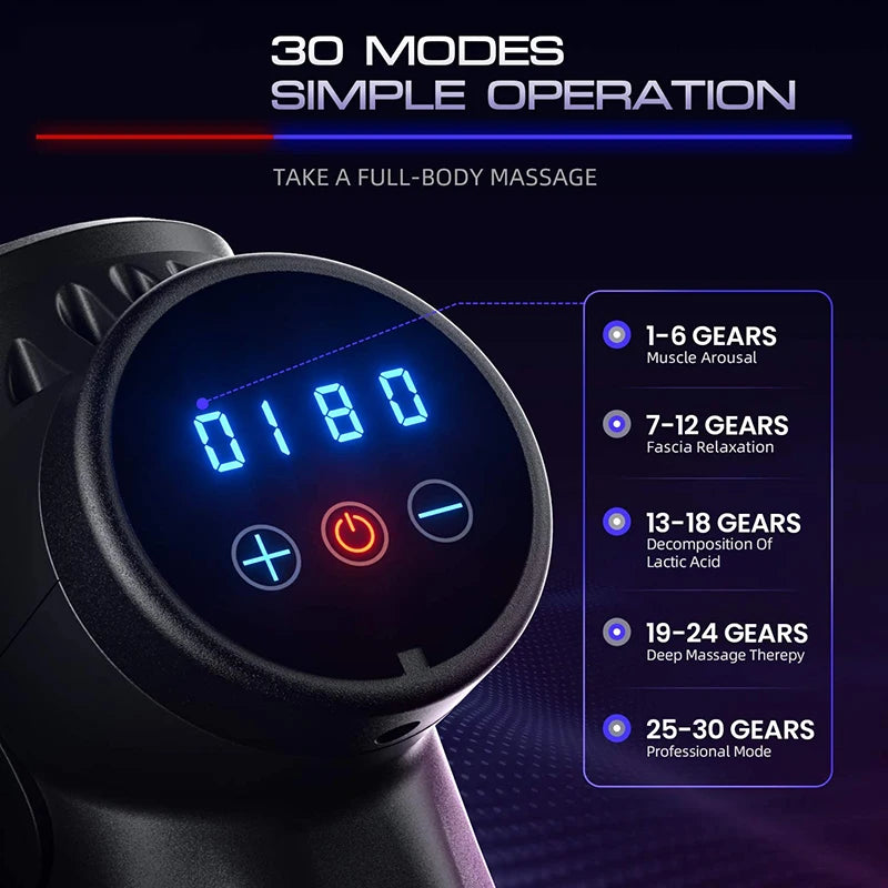 Quiet 30-Level Deep Tissue Massage Gun | Electric Percussion Massager for Full Body, Neck Muscle Relaxation & Fitness Recovery